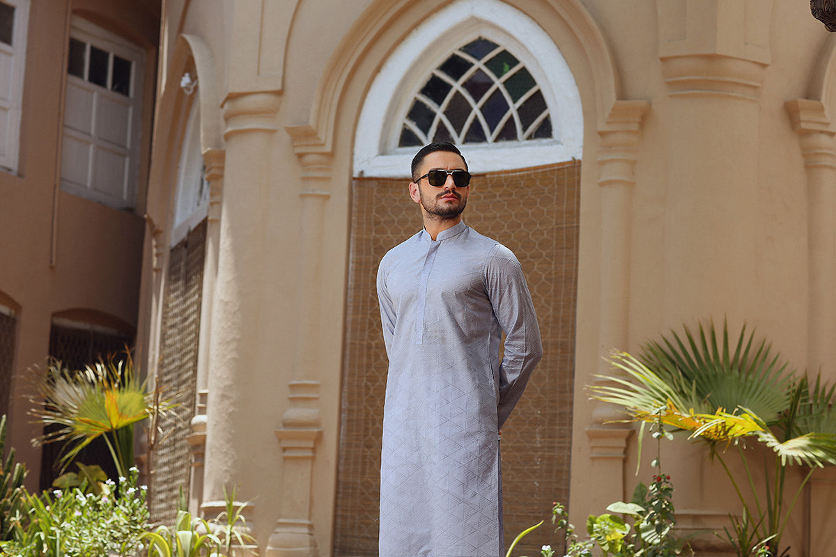 Sky Blue Embroidered Egyptian Cotton Lawn Kurta (2-Piece) - Image 5