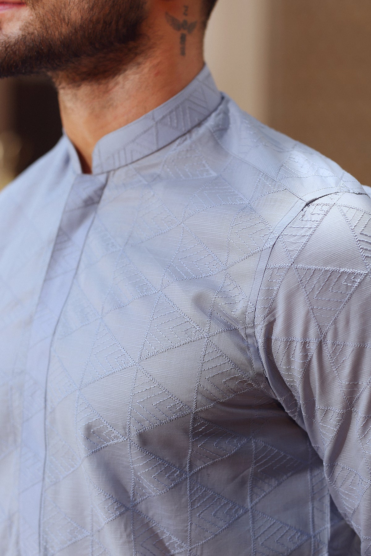 Sky Blue Embroidered Egyptian Cotton Lawn Kurta (2-Piece) - Image 6