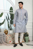 Periwinkle Schiffli Cotton Embroidered Kurta (2-Piece) - Image 2