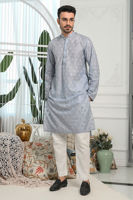 Periwinkle Schiffli Cotton Embroidered Kurta (2-Piece) - Image 3