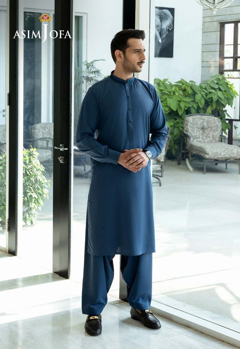 Light Blue Embroidered Blended Fabric Kurta Shalwar (2-Piece) - Image 1