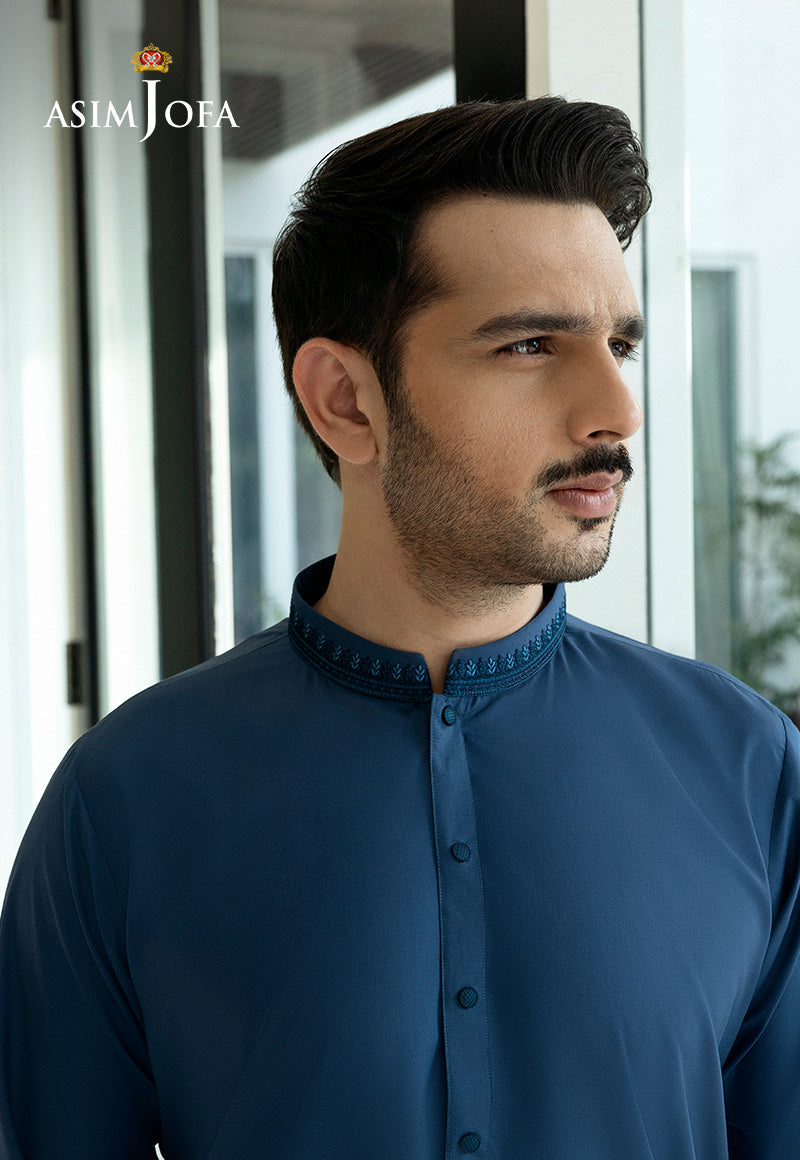Light Blue Embroidered Blended Fabric Kurta Shalwar (2-Piece) - Image 3
