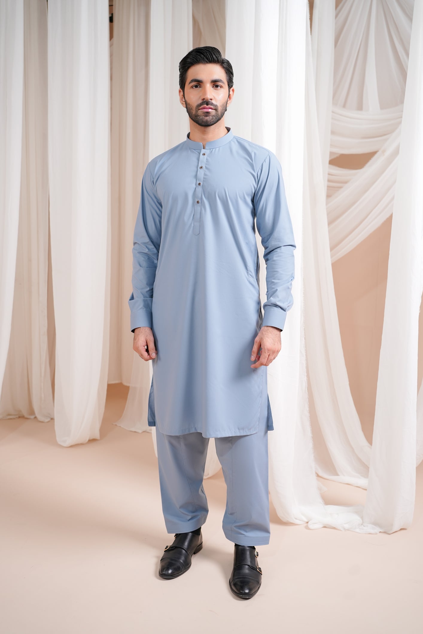 Sapphire Blue Luxury Blended Kurta Shalwar (2-Piece) - Image 2