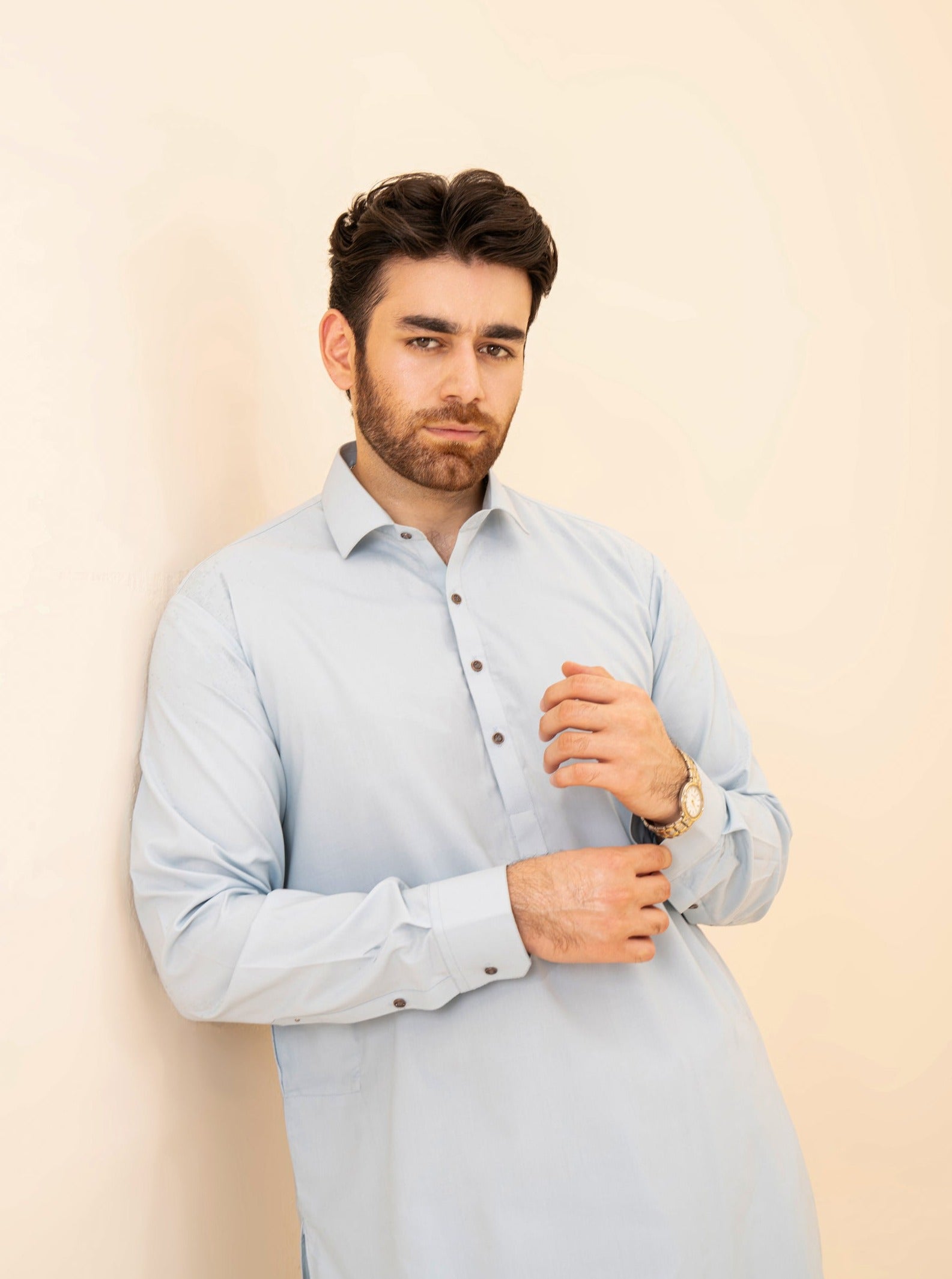 Sky Blue Blended Fabric Shalwar Kameez (2-Piece) - Image 1