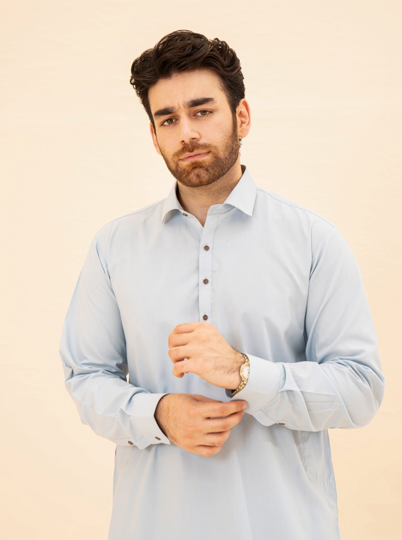 Sky Blue Blended Fabric Shalwar Kameez (2-Piece) - Image 4