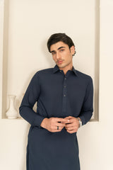 Midnight Blue Premium Blended Kameez Shalwar (2-Piece) - Image 3