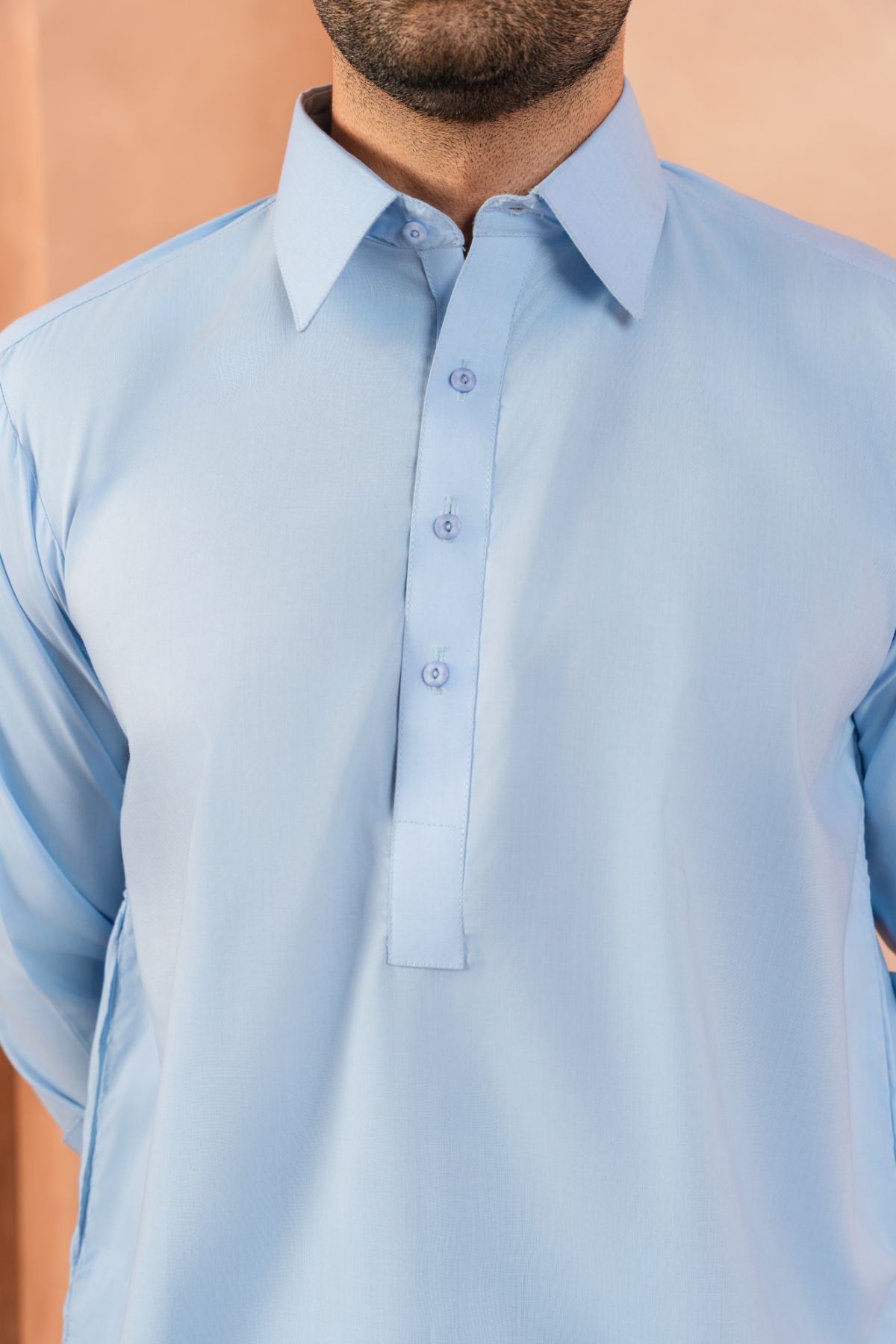 Azure Blue Luxury Blended Shalwar Kameez (2-Piece) - Image 4