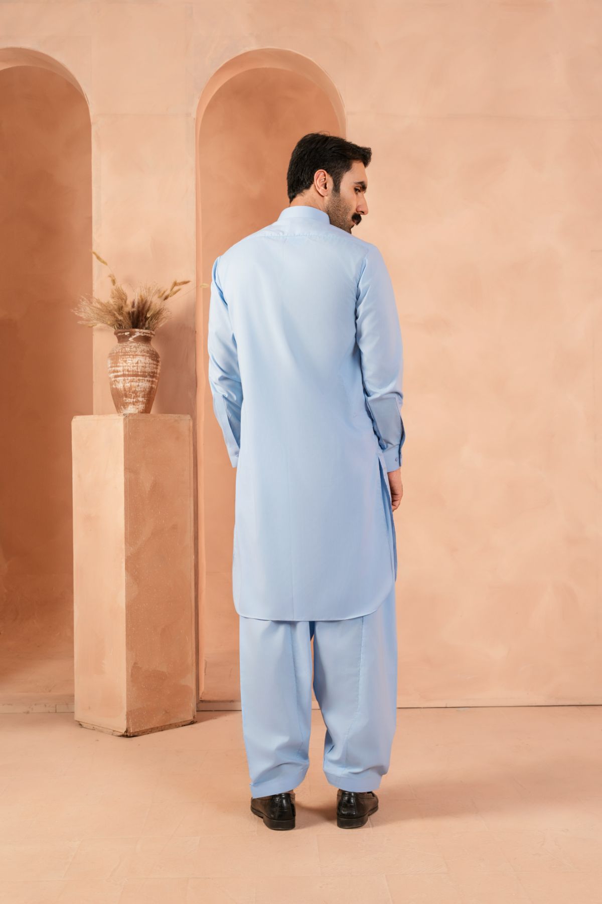 Azure Blue Luxury Blended Shalwar Kameez (2-Piece) - Image 5