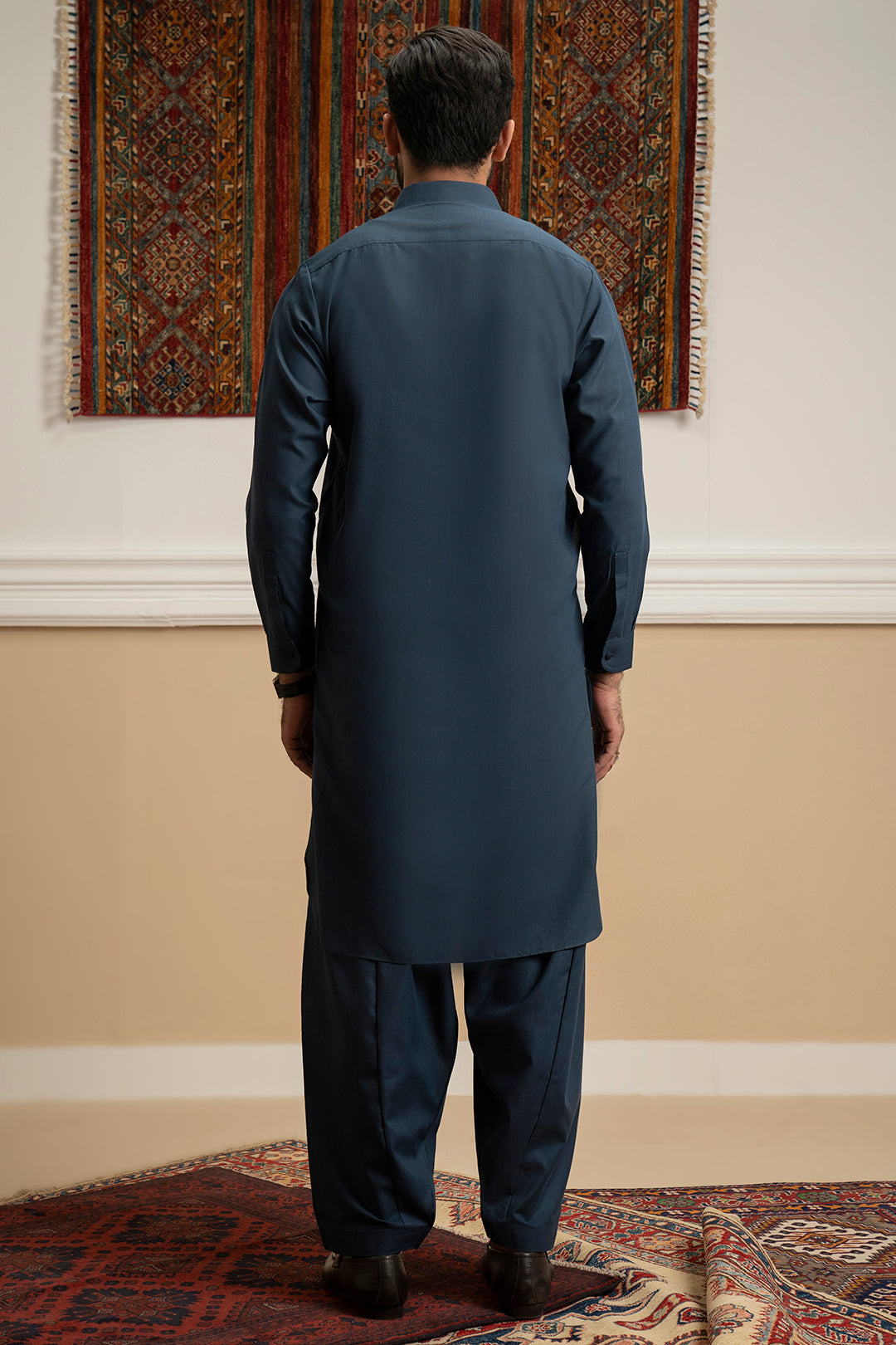 Dark Blue Blended Fabric Shalwar Kameez (2-Piece) - Image 11