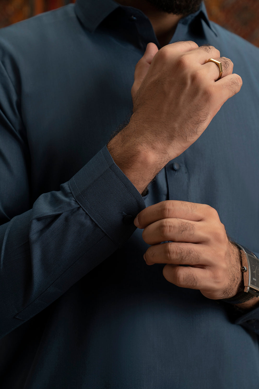 Dark Blue Blended Fabric Shalwar Kameez (2-Piece) - Image 12