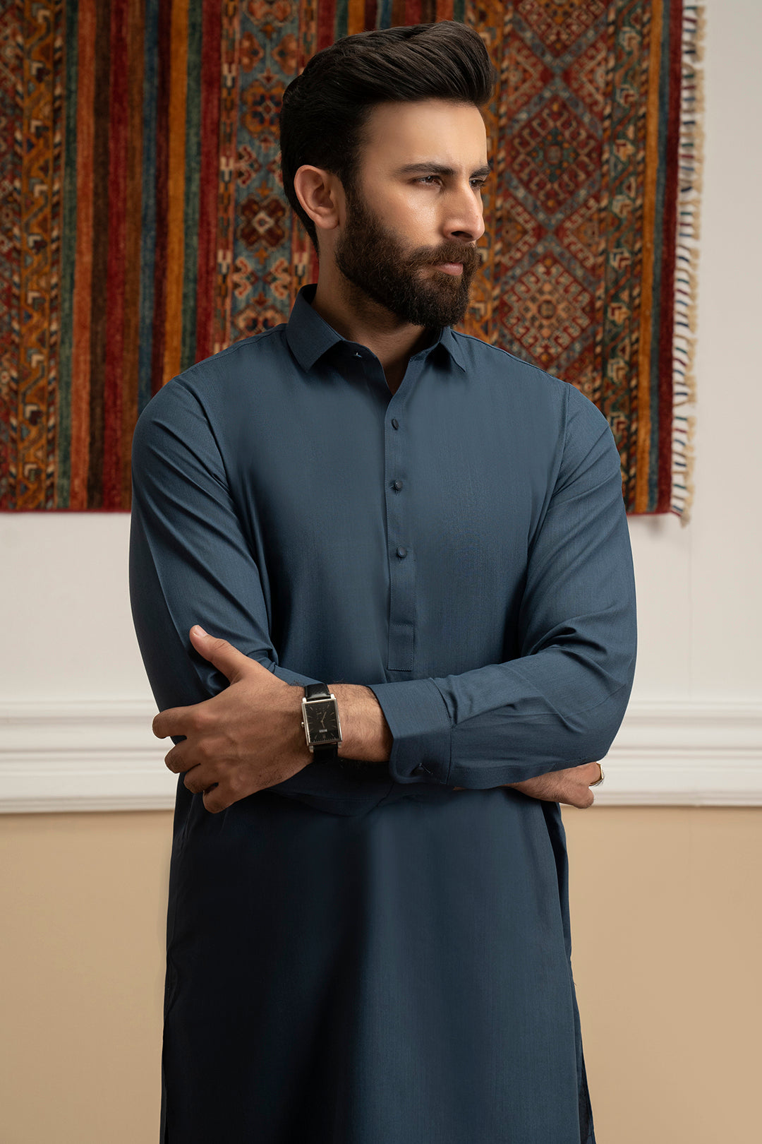 Dark Blue Blended Fabric Shalwar Kameez (2-Piece) - Image 13