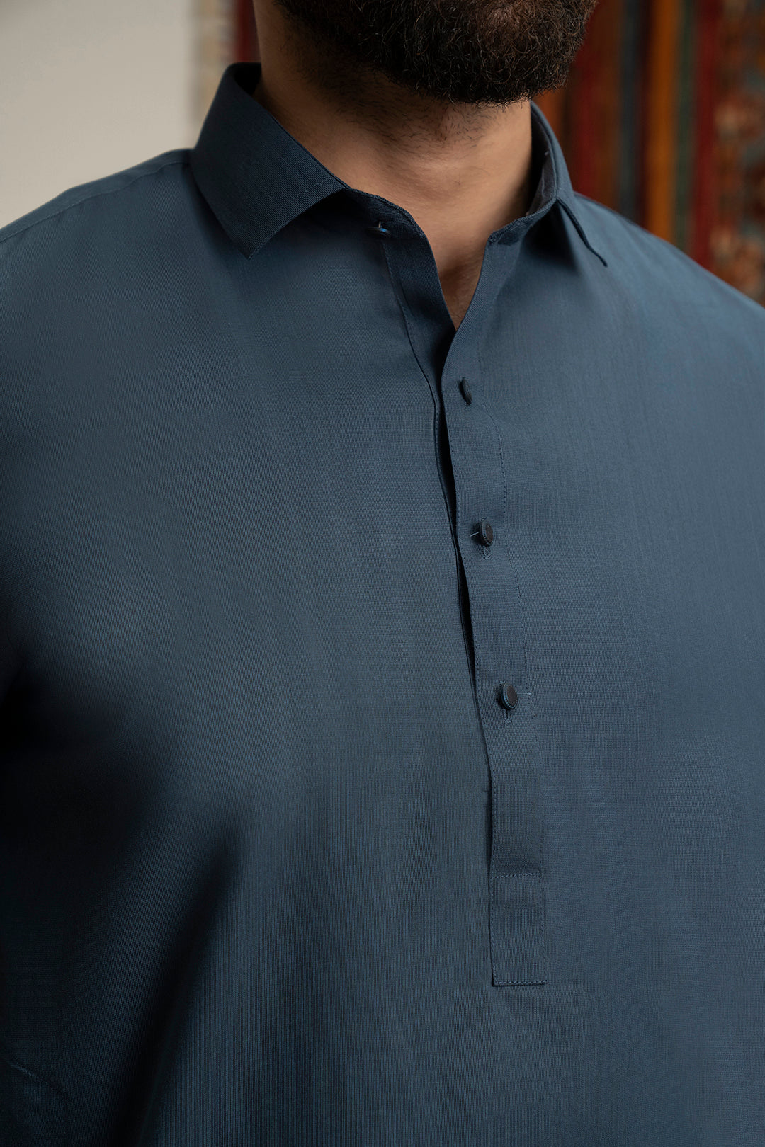 Dark Blue Blended Fabric Shalwar Kameez (2-Piece) - Image 8