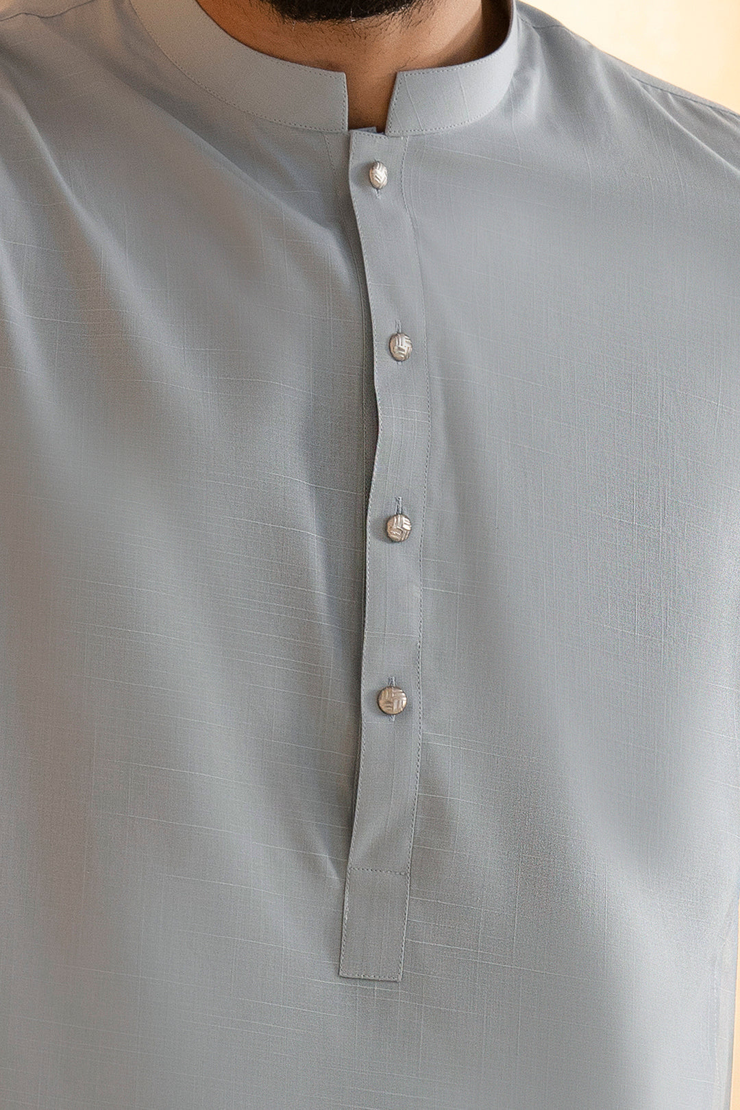 Light Blue Slub Textured Blended Shalwar Kameez (2-Piece) - Image 4