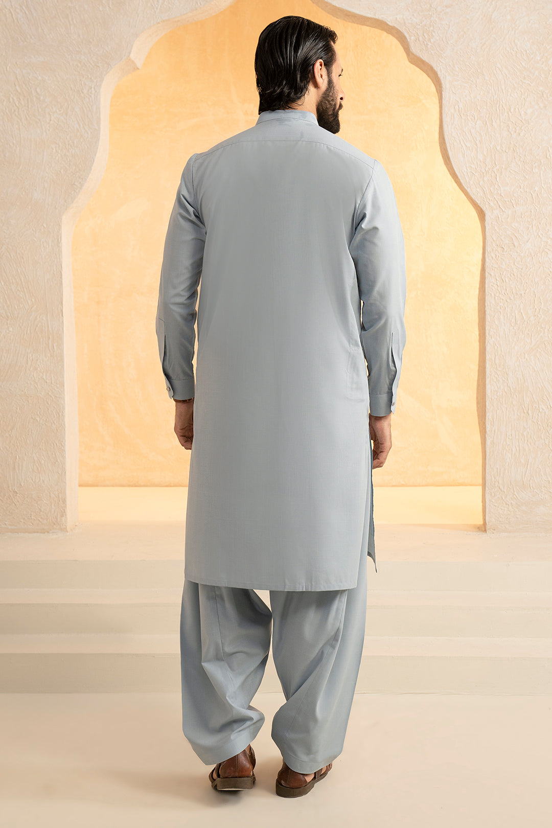 Light Blue Slub Textured Blended Shalwar Kameez (2-Piece) - Image 8
