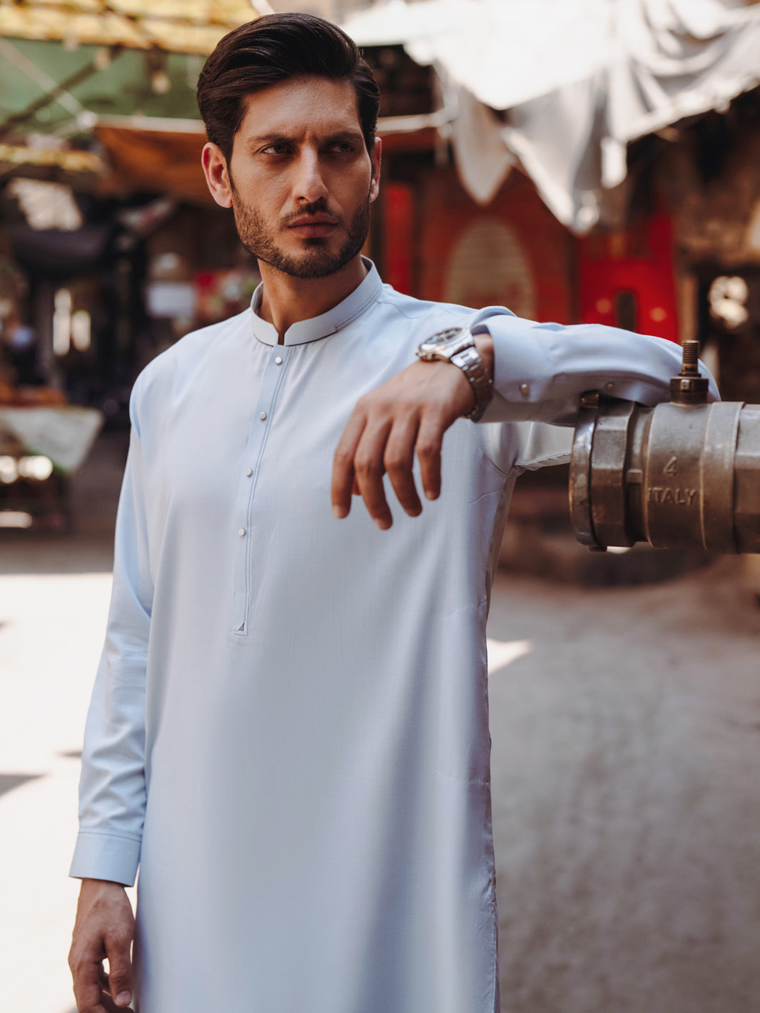 Light Blue Blended Fabric Kameez Shalwar (2-Piece) - Image 2