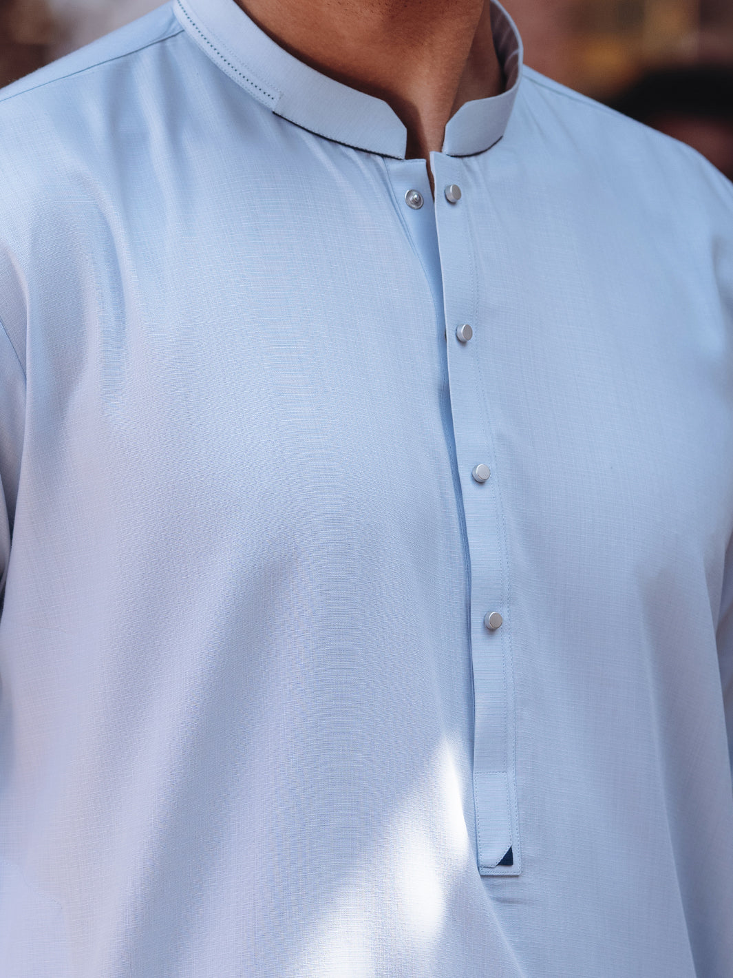 Light Blue Blended Fabric Kameez Shalwar (2-Piece) - Image 5