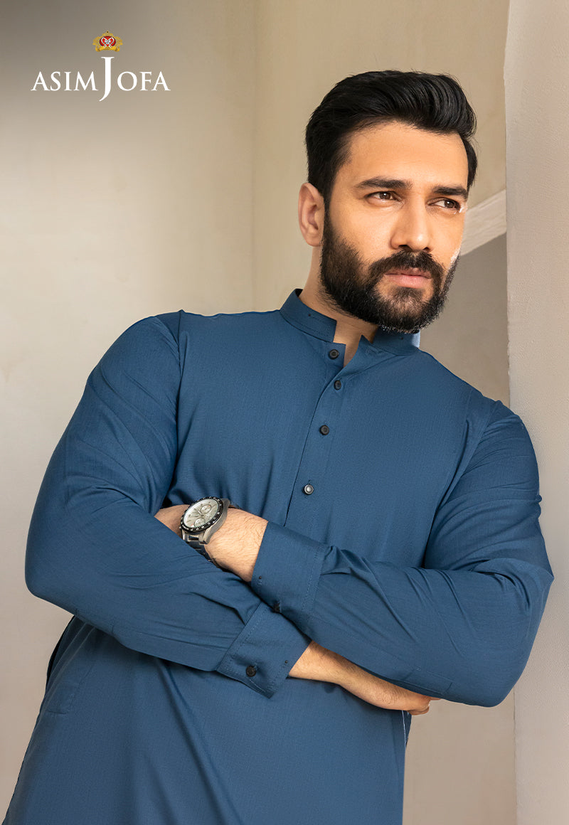 Deep Blue Blended Fabric Kurta Shalwar (2-Piece) - Image 2