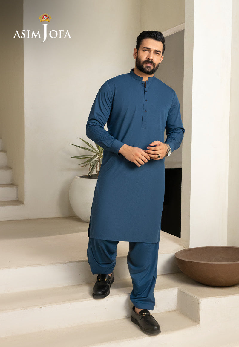 Deep Blue Blended Fabric Kurta Shalwar (2-Piece) - Image 4