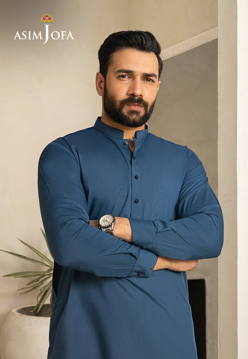 Deep Blue Blended Fabric Kurta Shalwar (2-Piece) - Image 5