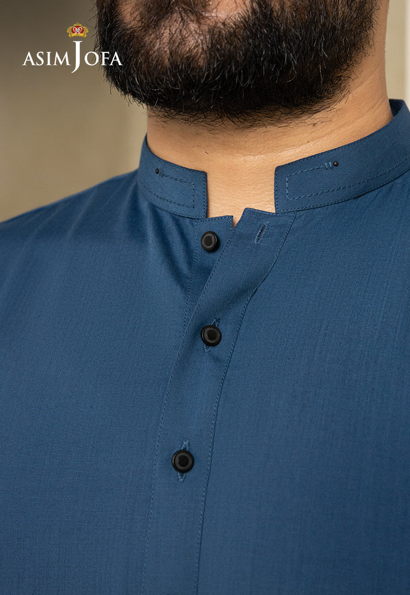 Deep Blue Blended Fabric Kurta Shalwar (2-Piece) - Image 6