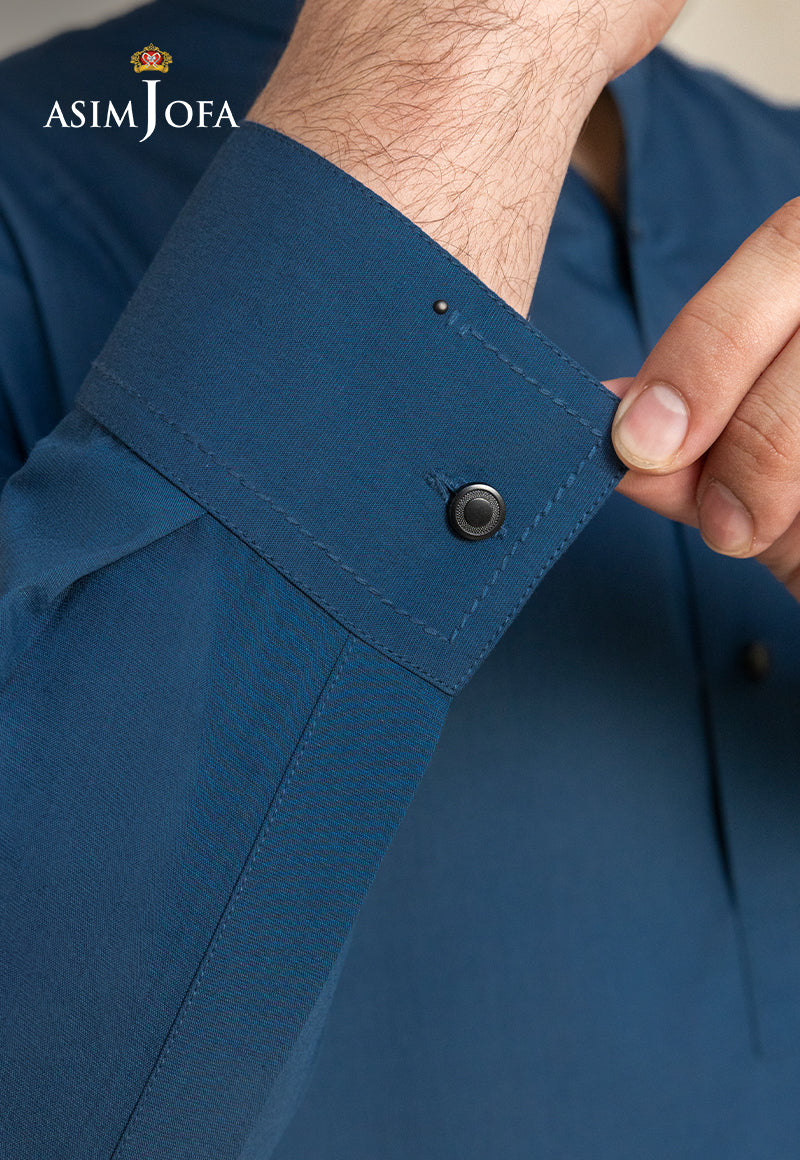 Deep Blue Blended Fabric Kurta Shalwar (2-Piece) - Image 7