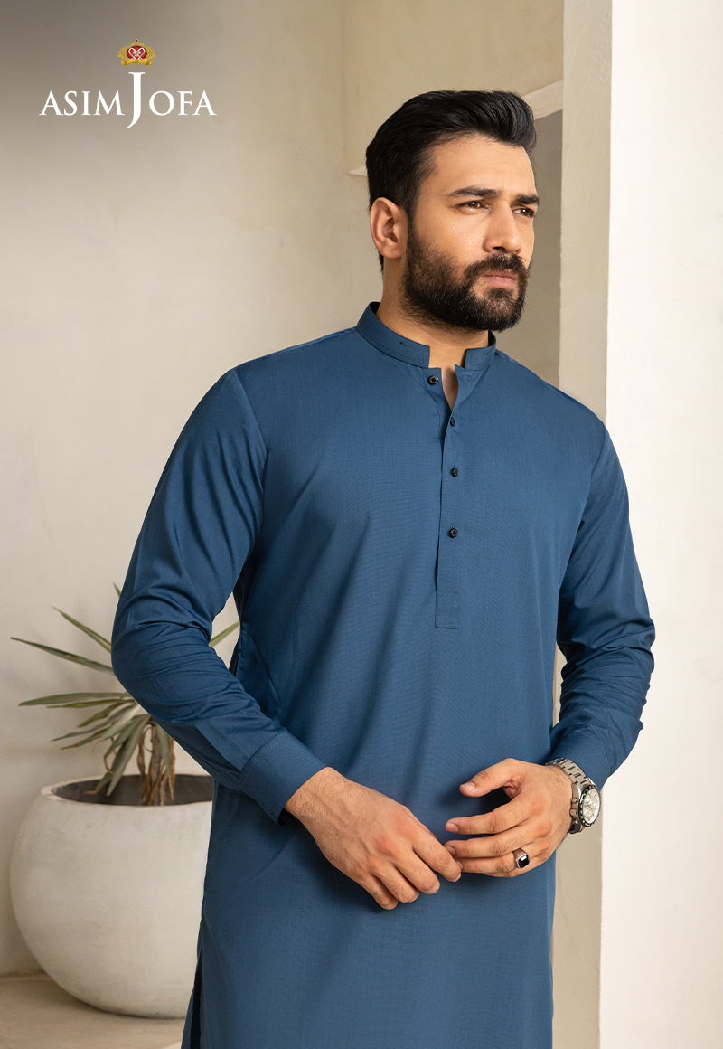 Deep Blue Blended Fabric Kurta Shalwar (2-Piece) - Image 8