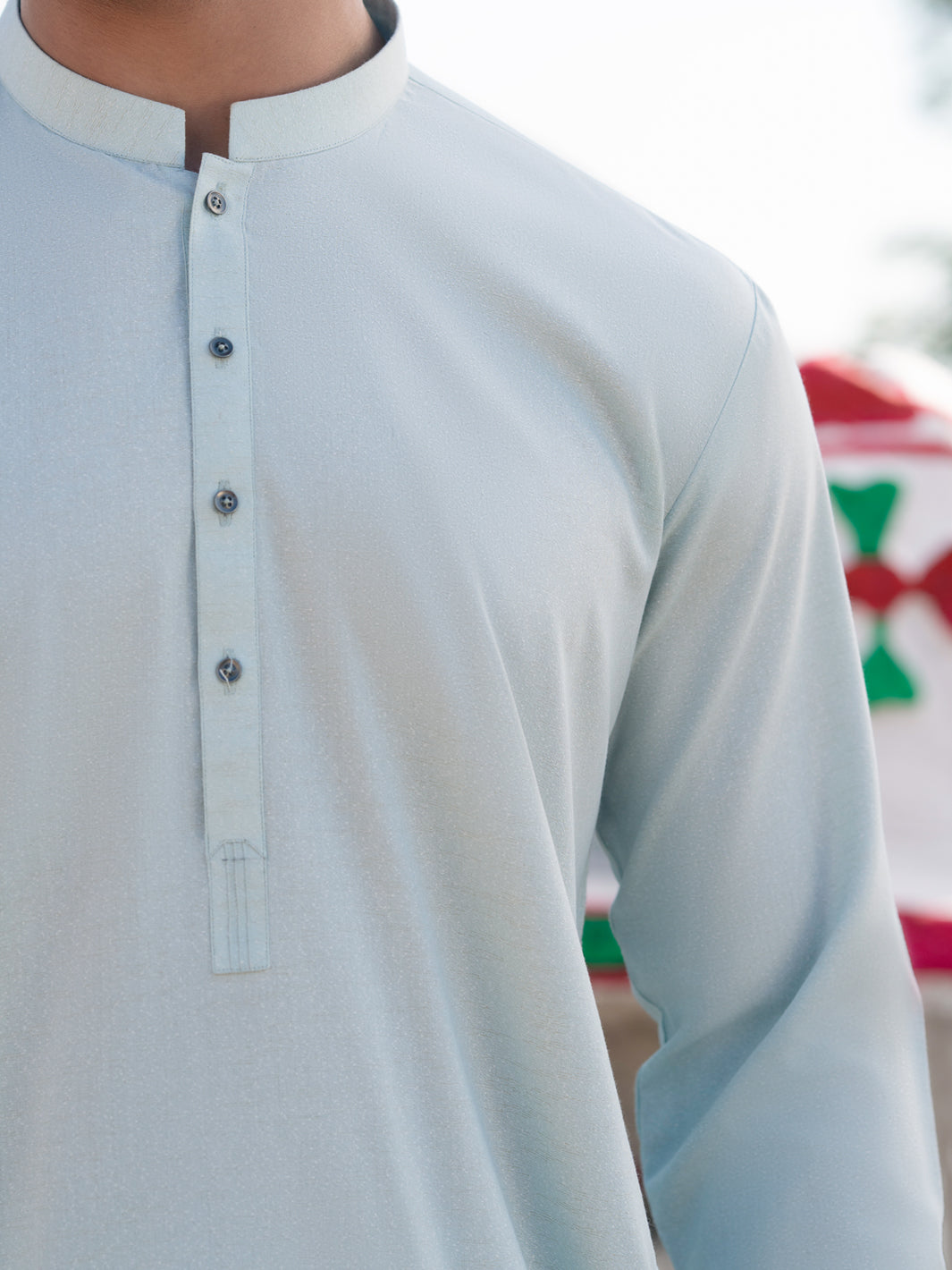 Sky Blue Blended Shalwar Kameez (2-Piece) - Image 3