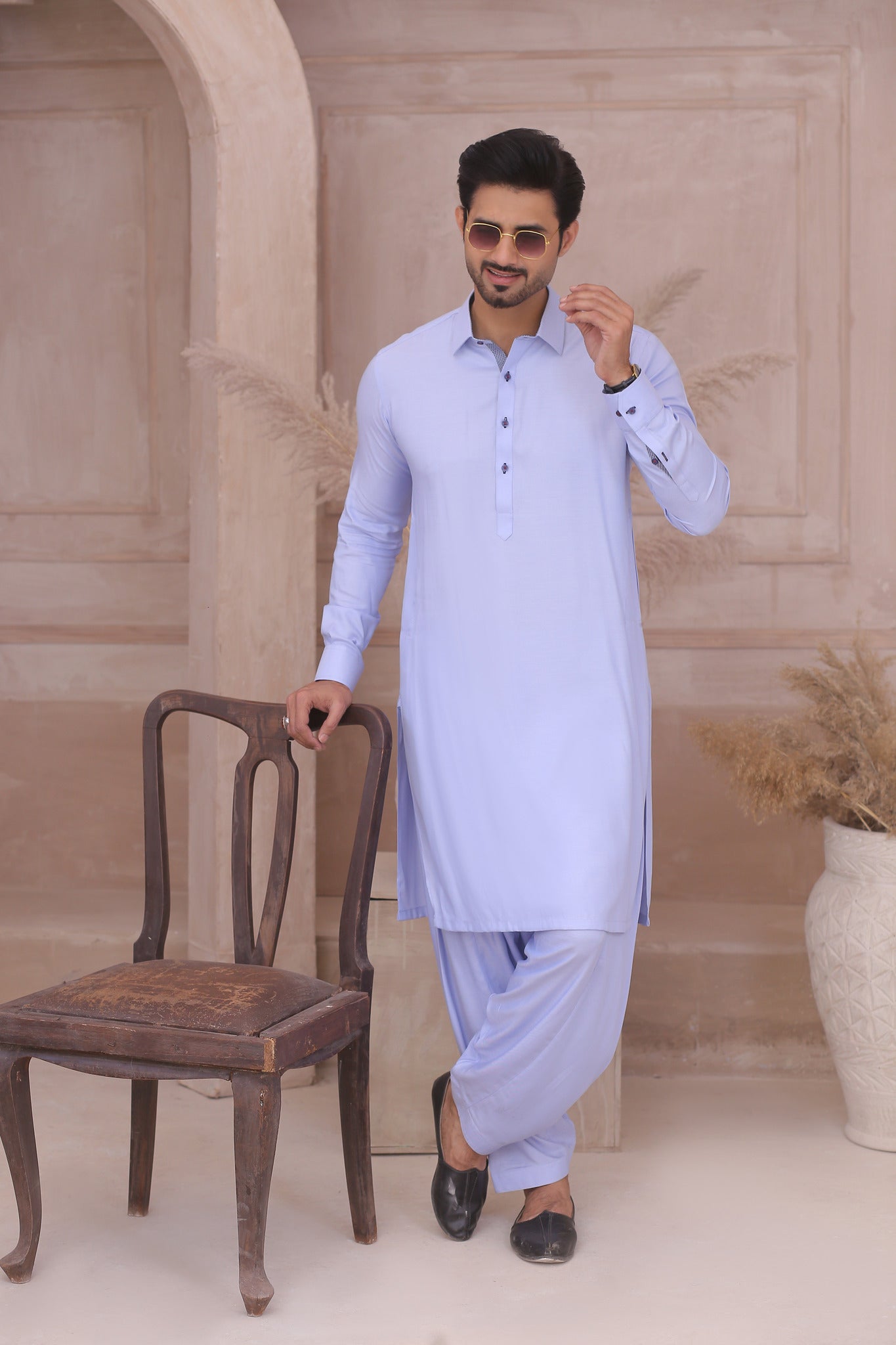 Sky Blue Plain Shalwar Kameez (2-Piece) - Image 2