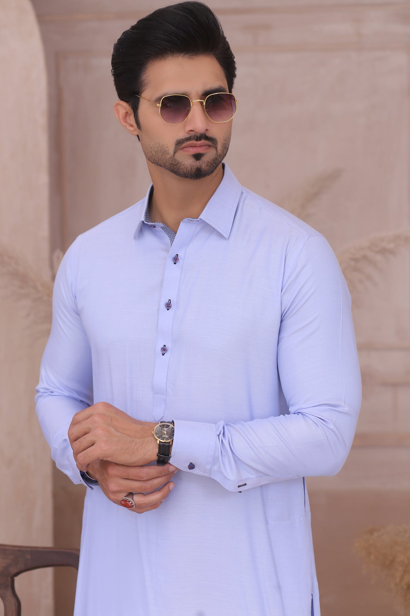 Sky Blue Plain Shalwar Kameez (2-Piece) - Image 5
