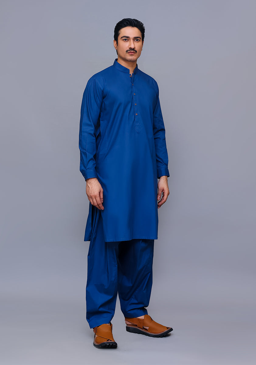 Outer Space Blue Cotton Shalwar Kameez (2-Piece) - Image 2