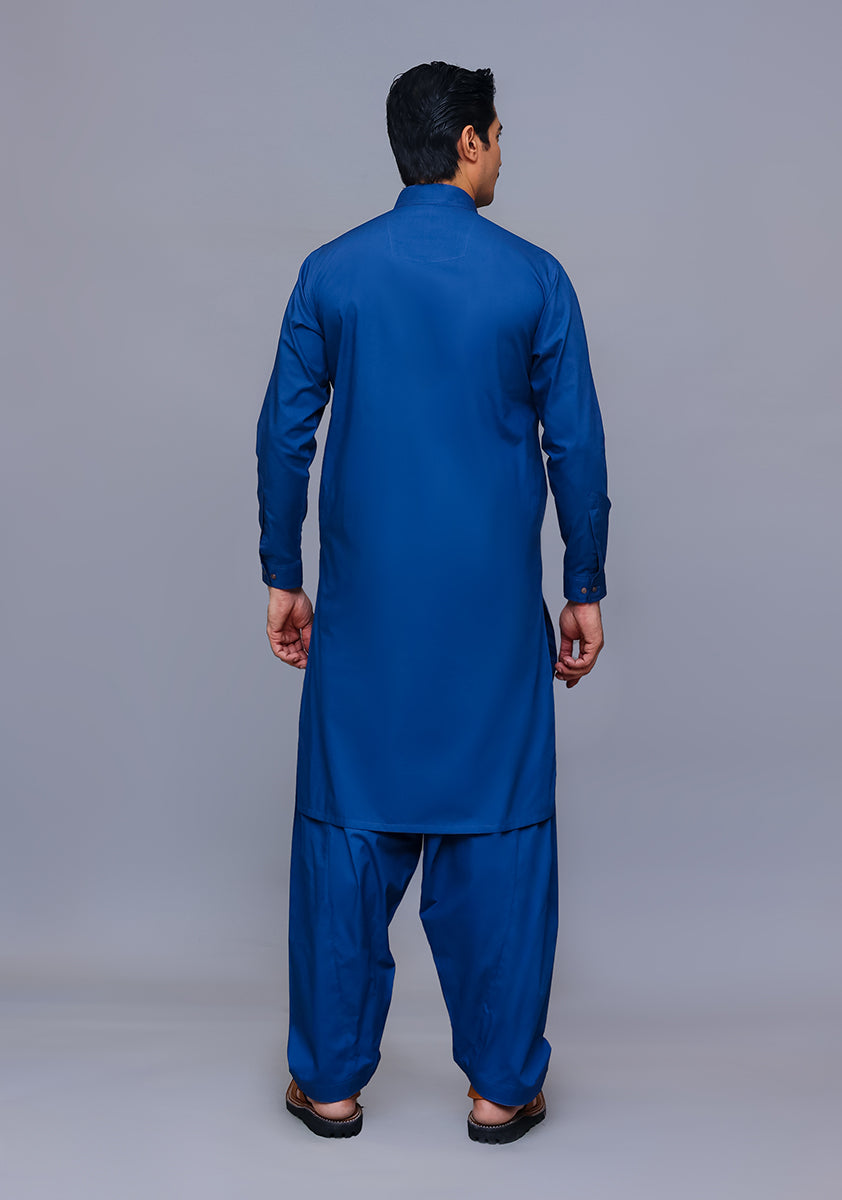 Outer Space Blue Cotton Shalwar Kameez (2-Piece) - Image 3