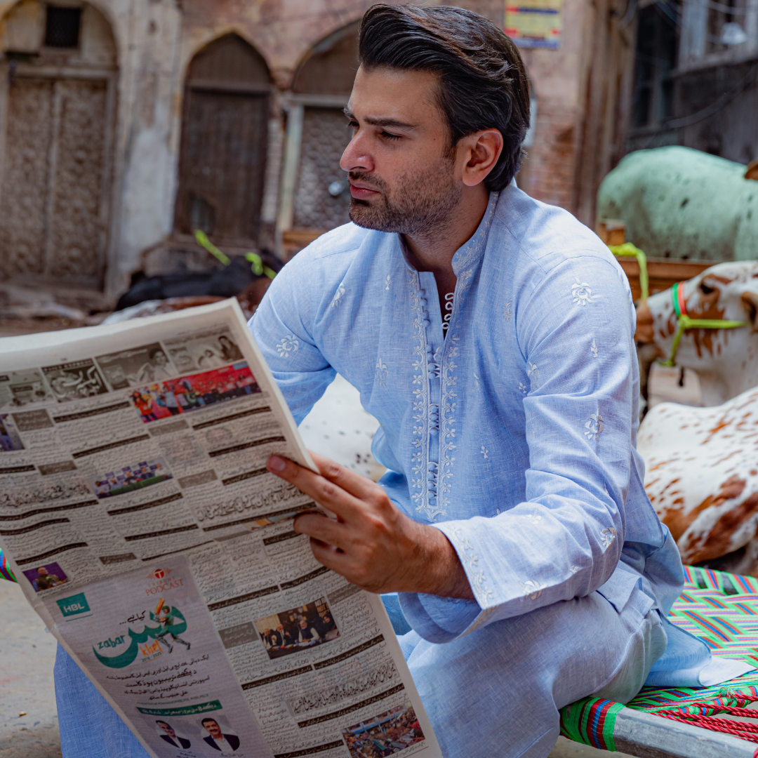 Sky Blue Chikankari Cotton Kurta with Farshi Shalwar (2-Piece) - Image 13