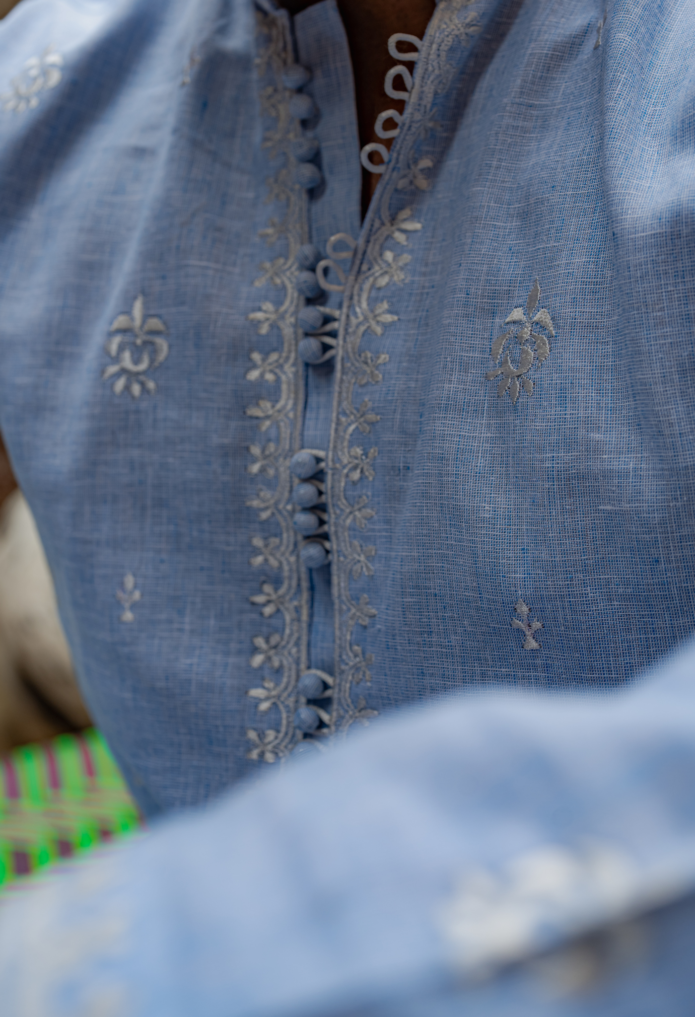 Sky Blue Chikankari Cotton Kurta with Farshi Shalwar (2-Piece) - Image 4