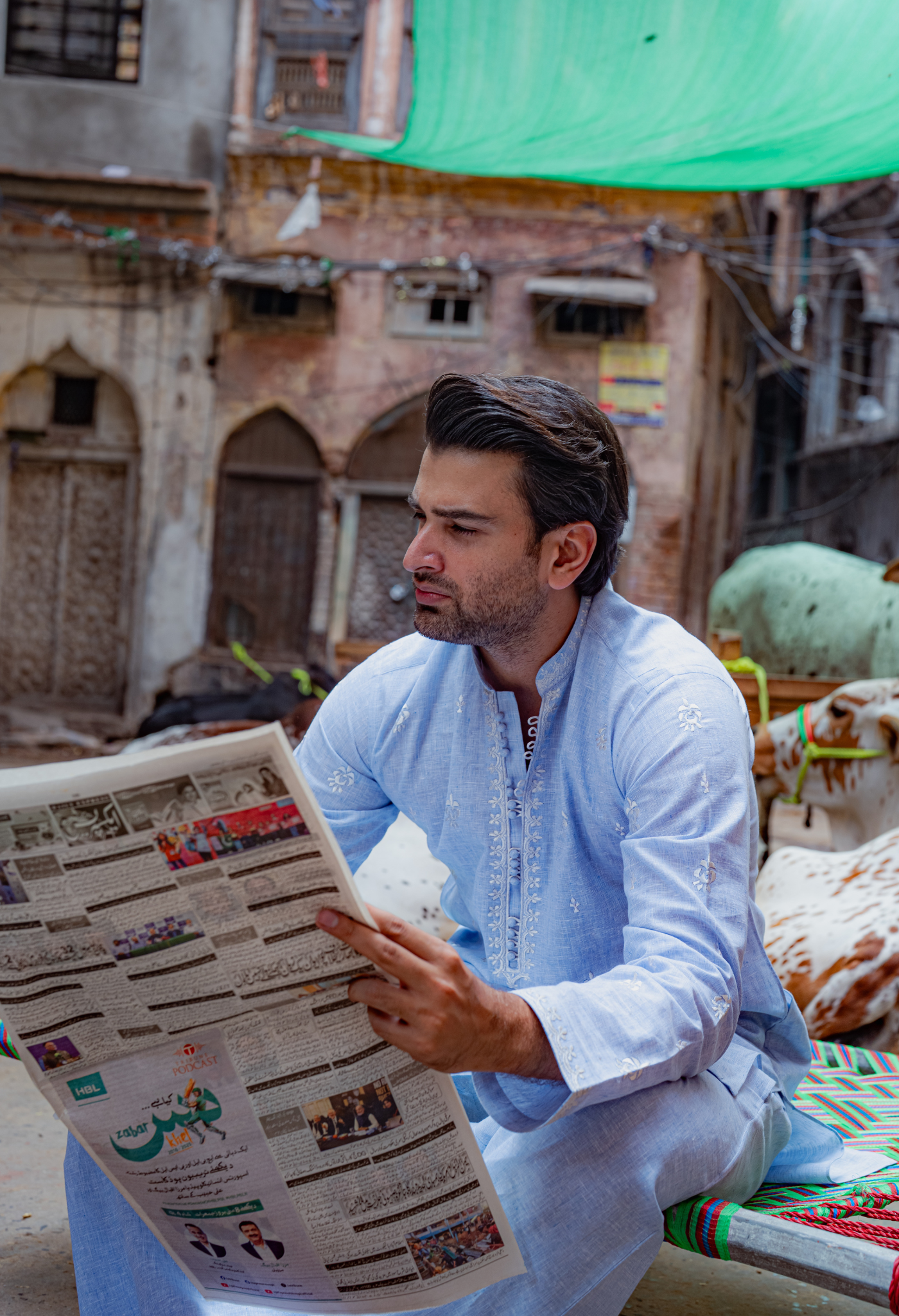 Sky Blue Chikankari Cotton Kurta with Farshi Shalwar (2-Piece) - Image 6