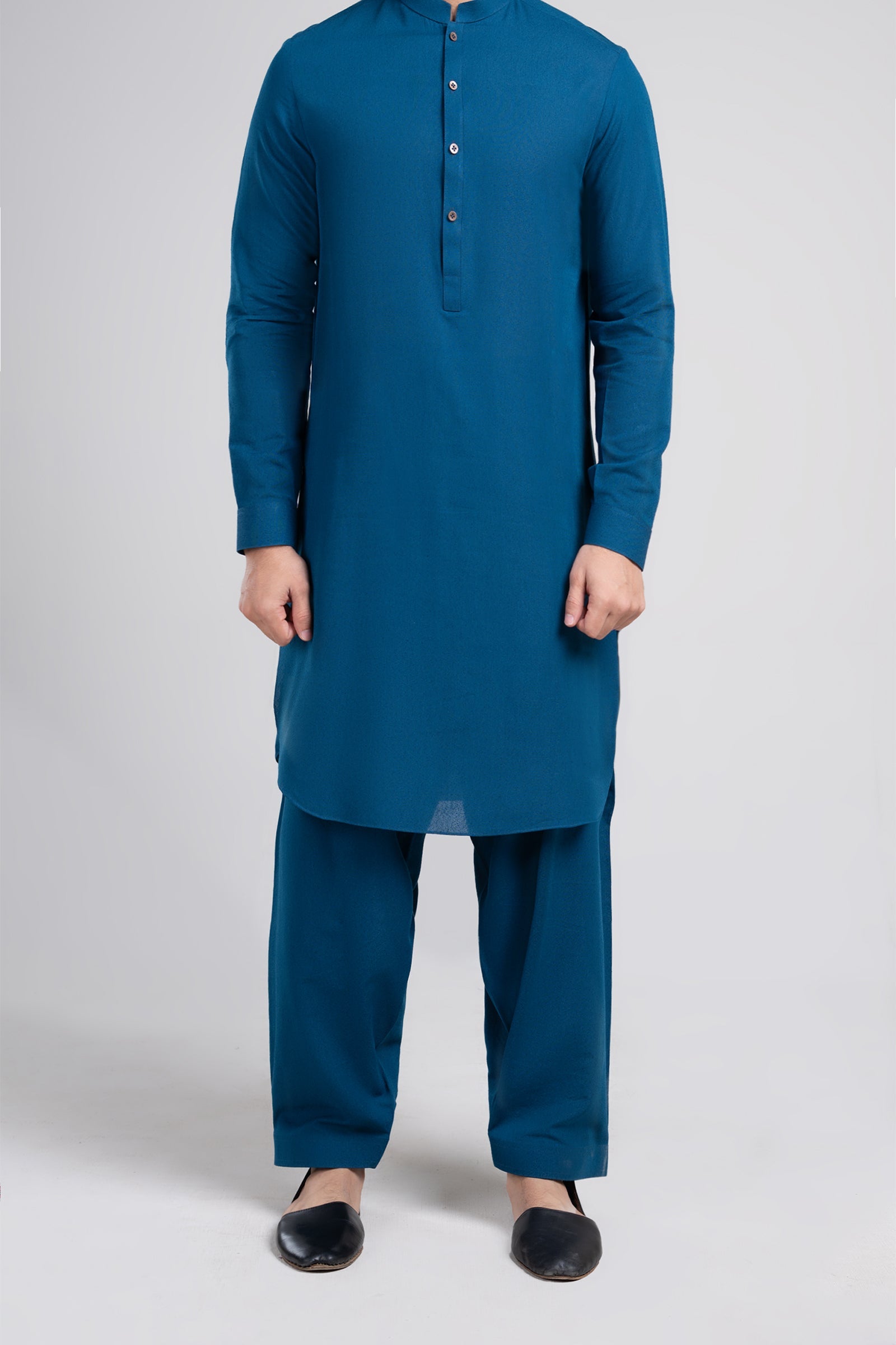 Blue Cotton Karandi Shalwar Kameez (2-Piece) - Image 2