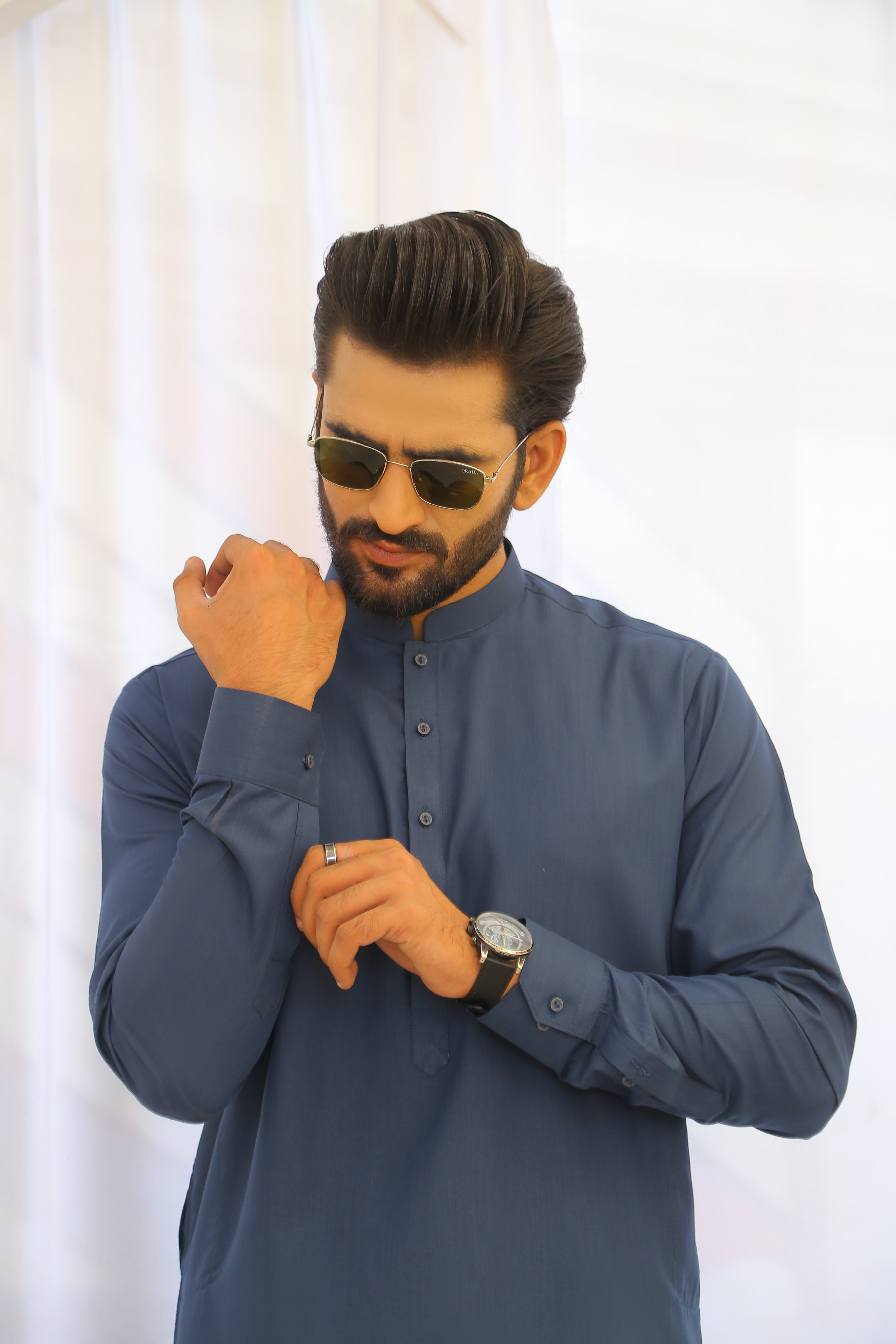 Deep Blue Plain Cotton-Polyester Shalwar Kameez (2-Piece) - Image 5