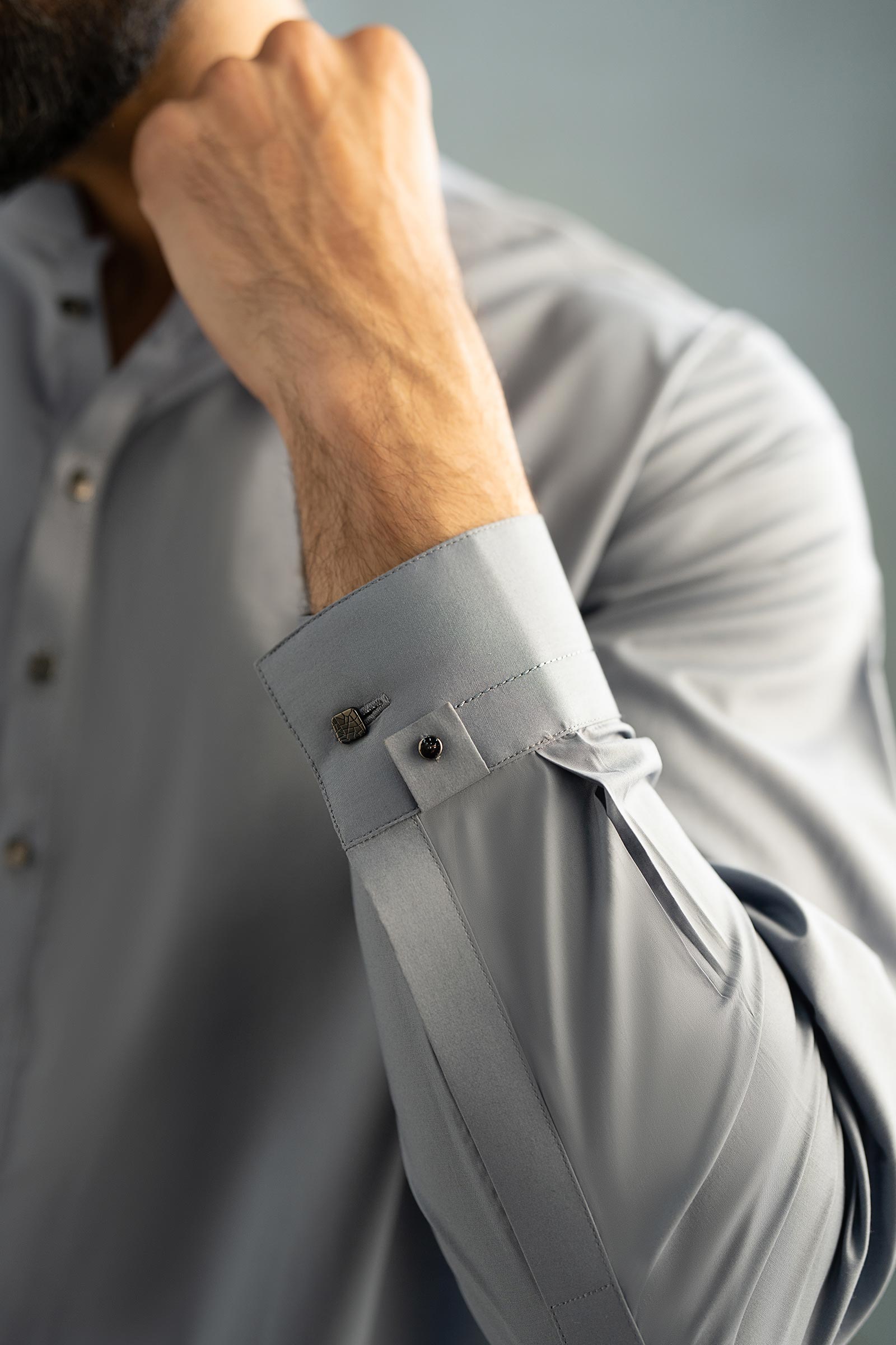 Mid Blue Cut-and-Sew Cotton Kurta Shalwar (2-Piece) - Image 5