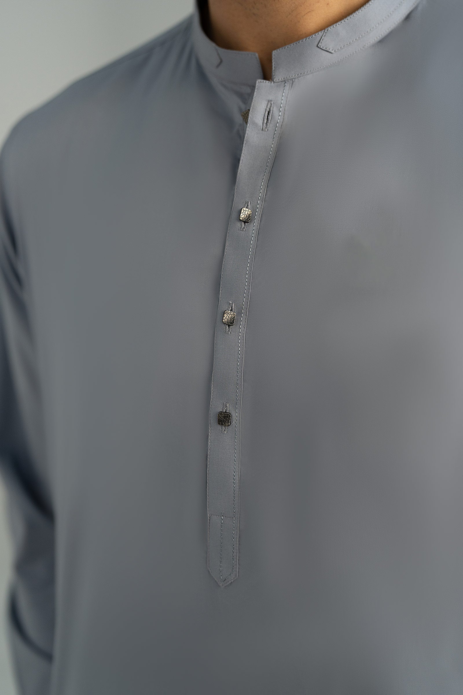 Mid Blue Cut-and-Sew Cotton Kurta Shalwar (2-Piece) - Image 6