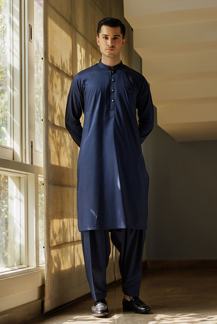 Navy Blue Cotton Kurta Shalwar (2-Piece) - Image 1