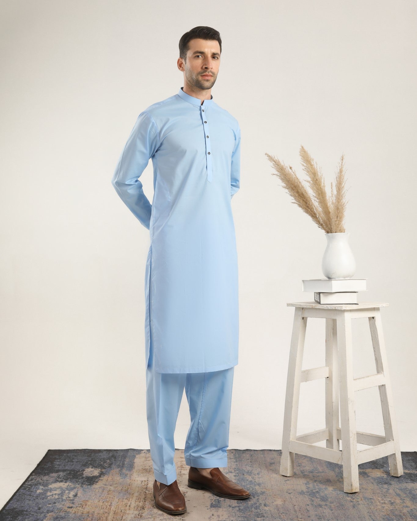 Sky Blue Cotton Kurta Shalwar (2-Piece) - Image 1
