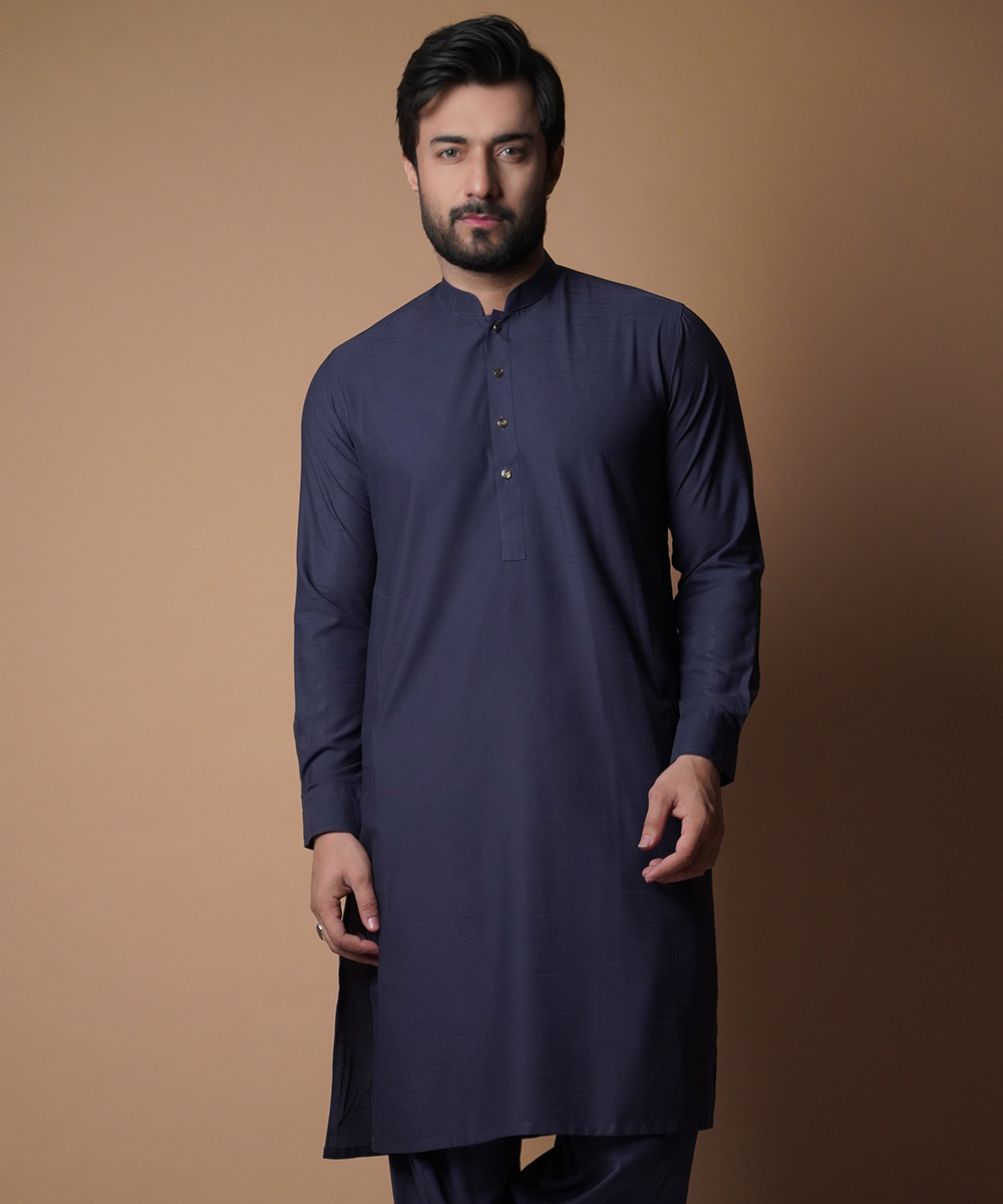 Ink Blue Soft Cotton Shalwar Kameez (2-Piece) - Image 1