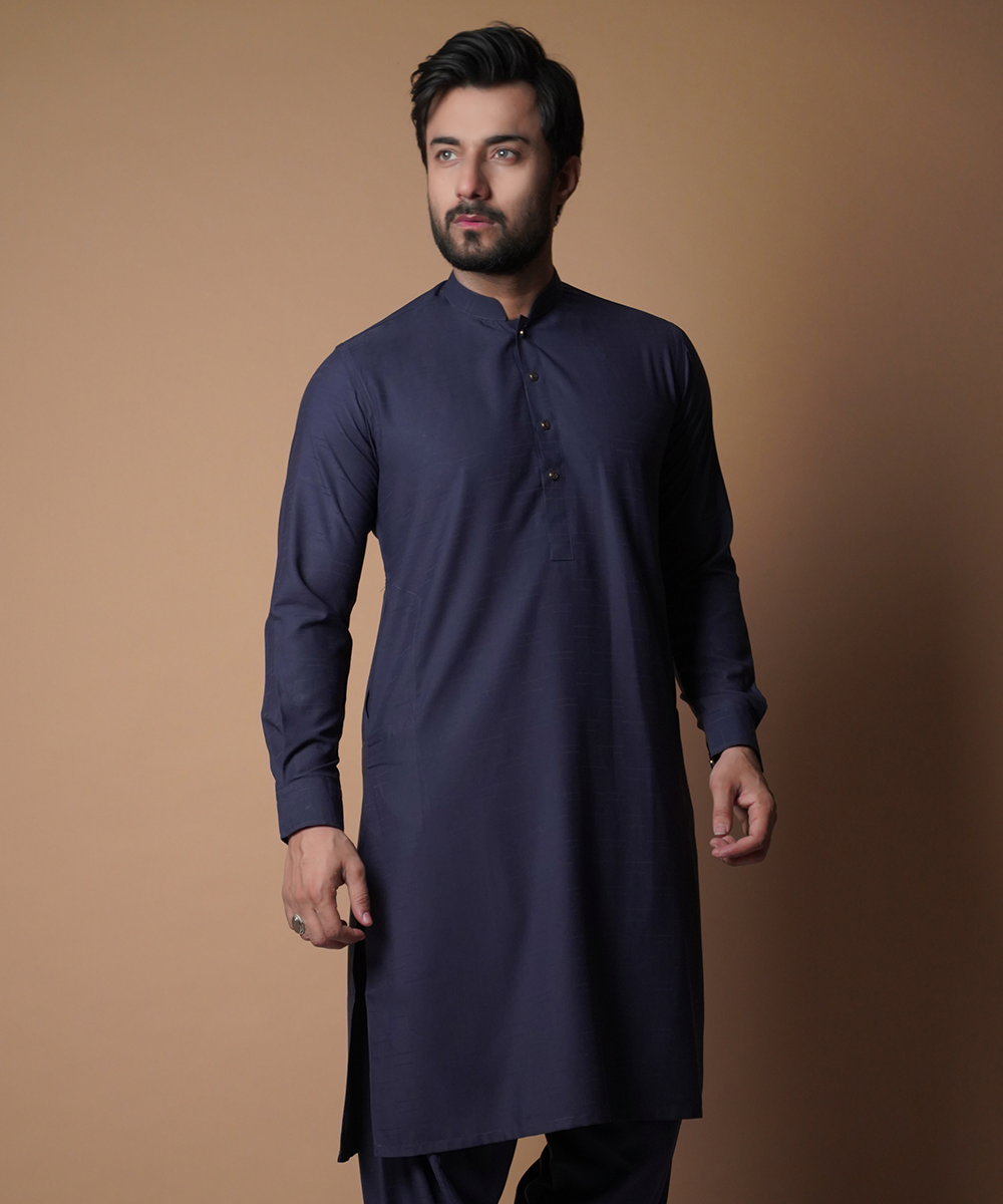 Ink Blue Soft Cotton Shalwar Kameez (2-Piece) - Image 2