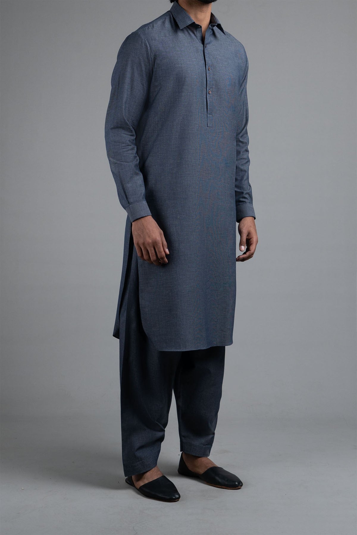 Blue Grey Dobby Cotton Shalwar Kameez (2-Piece) - Image 1