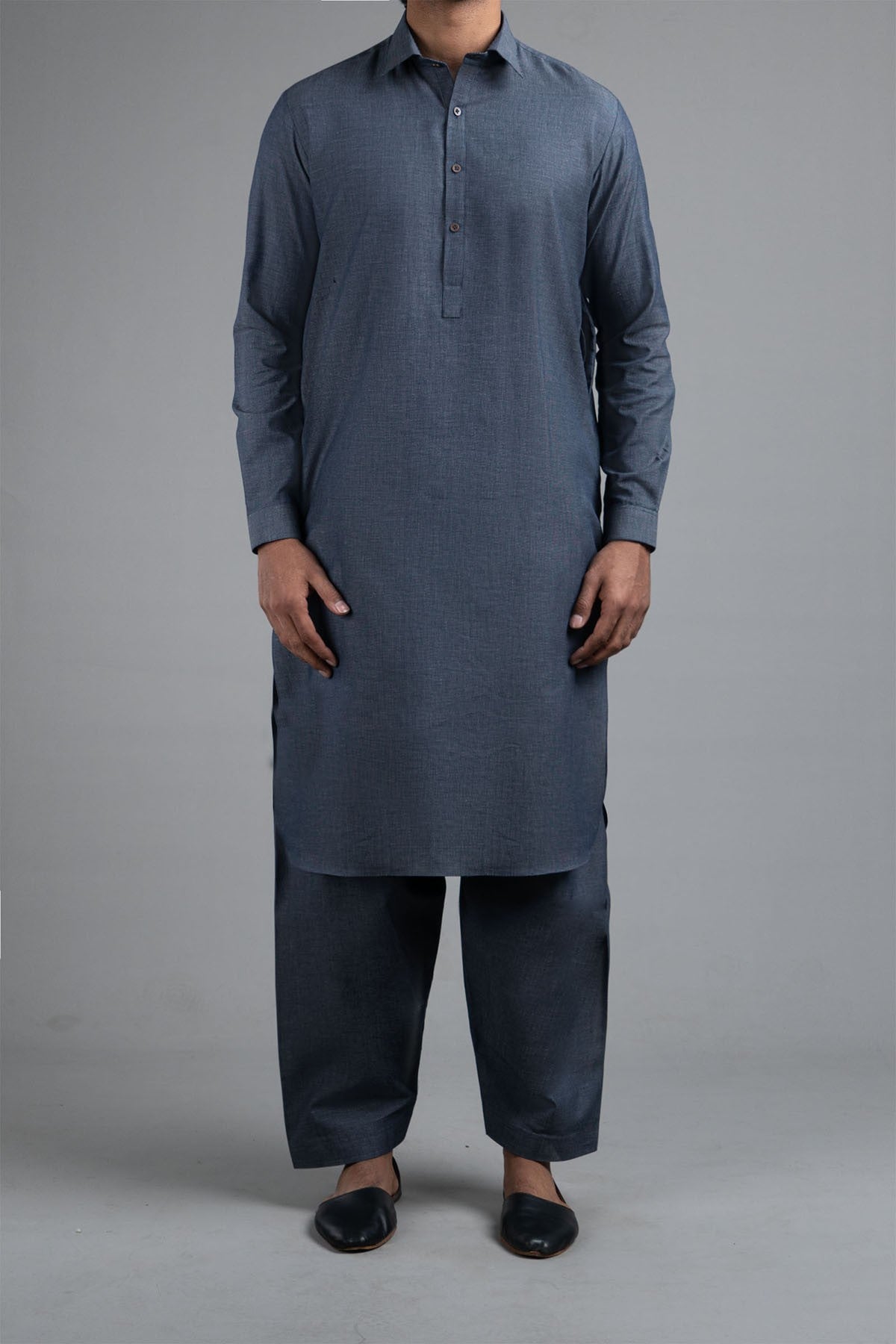 Blue Grey Dobby Cotton Shalwar Kameez (2-Piece) - Image 2