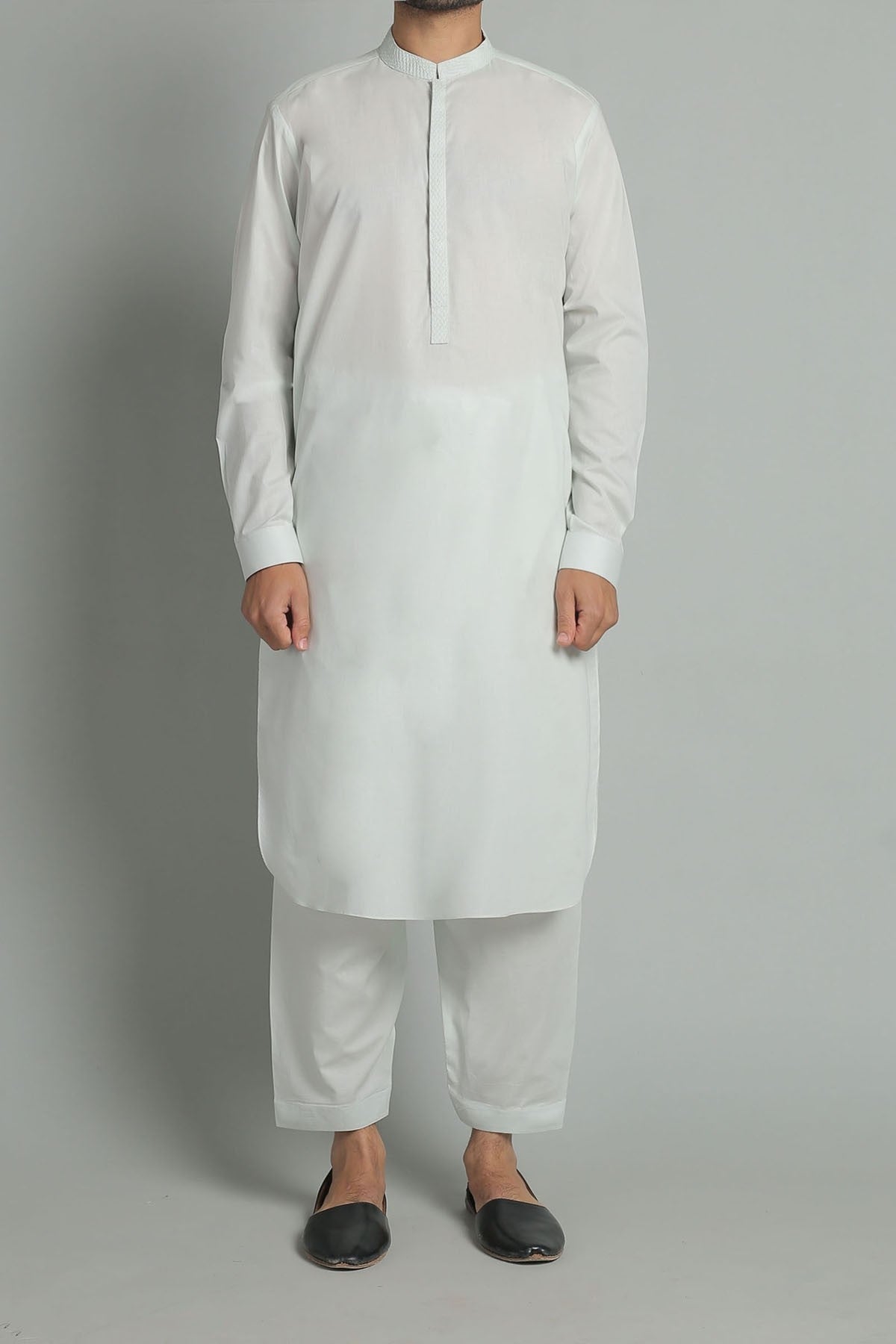 Sky Blue Embroidered Egyptian Cotton Shalwar Kameez (2-Piece) - Image 1