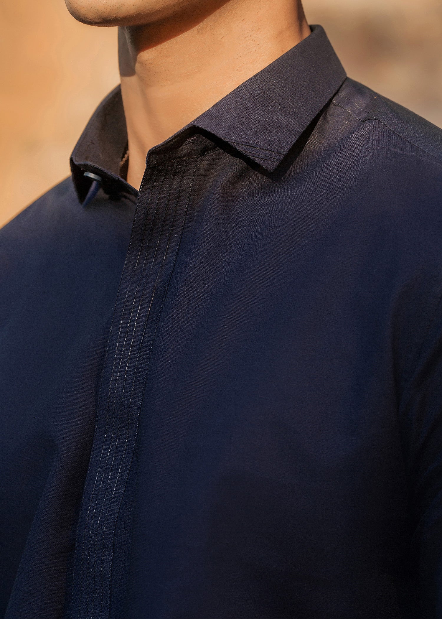 Midnight Blue Embroidered Irish Linen Kurta Shalwar (2-Piece) - Image 6