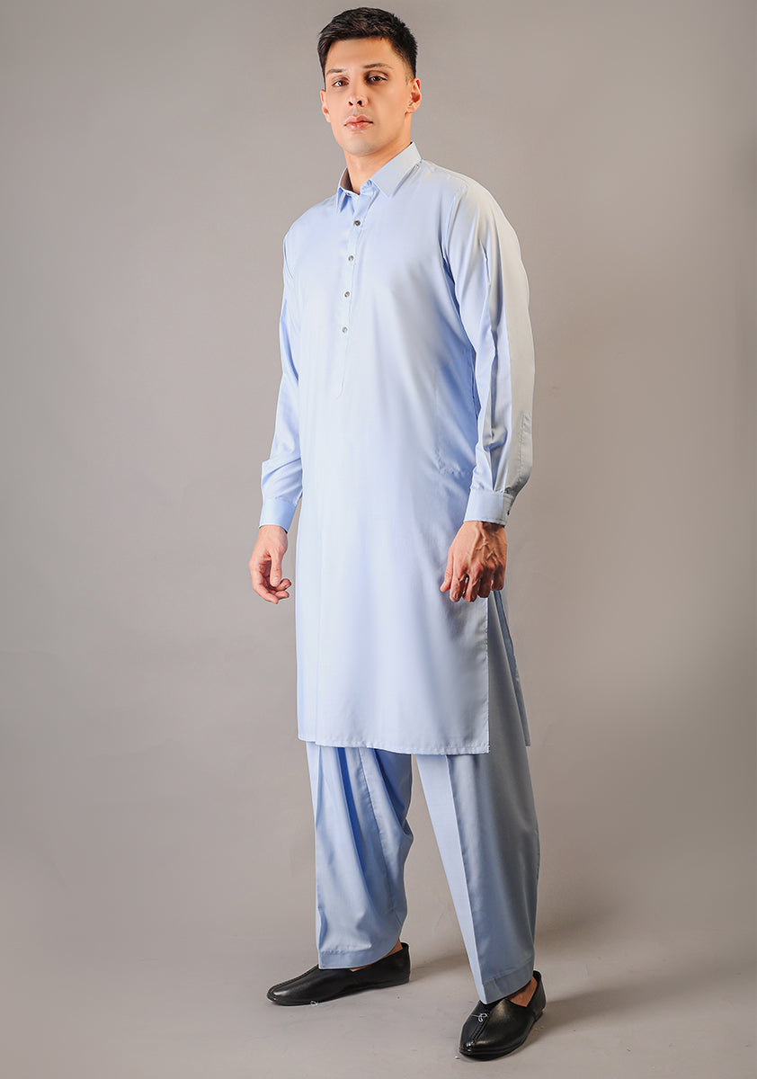 Light Blue Poly Viscose Shalwar Kameez (2-Piece) - Image 2