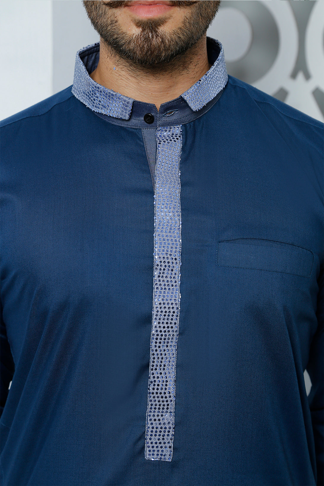 Deep Blue Sequinned Poly Viscose Kurta Shalwar (2-Piece) - Image 2