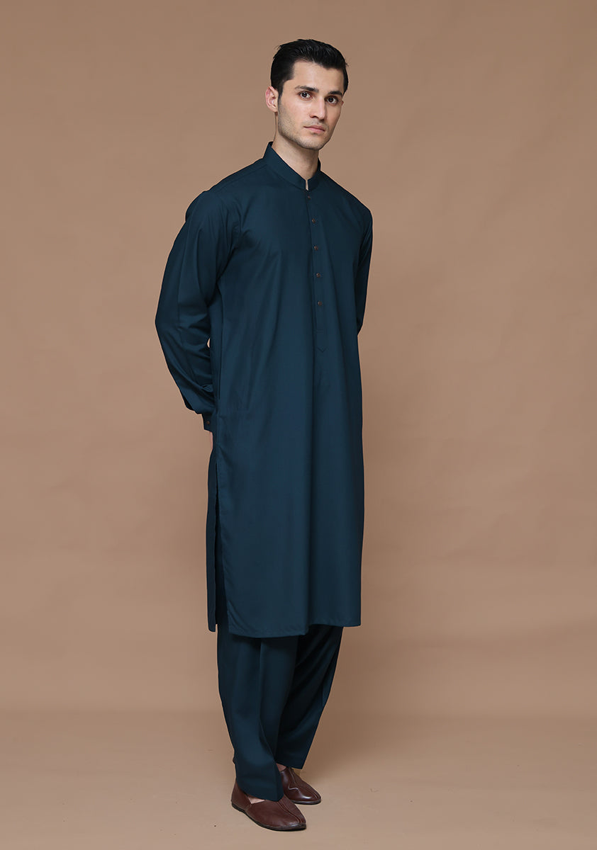 Deep Blue Poly Viscose Shalwar Kameez (2-Piece) - Image 1