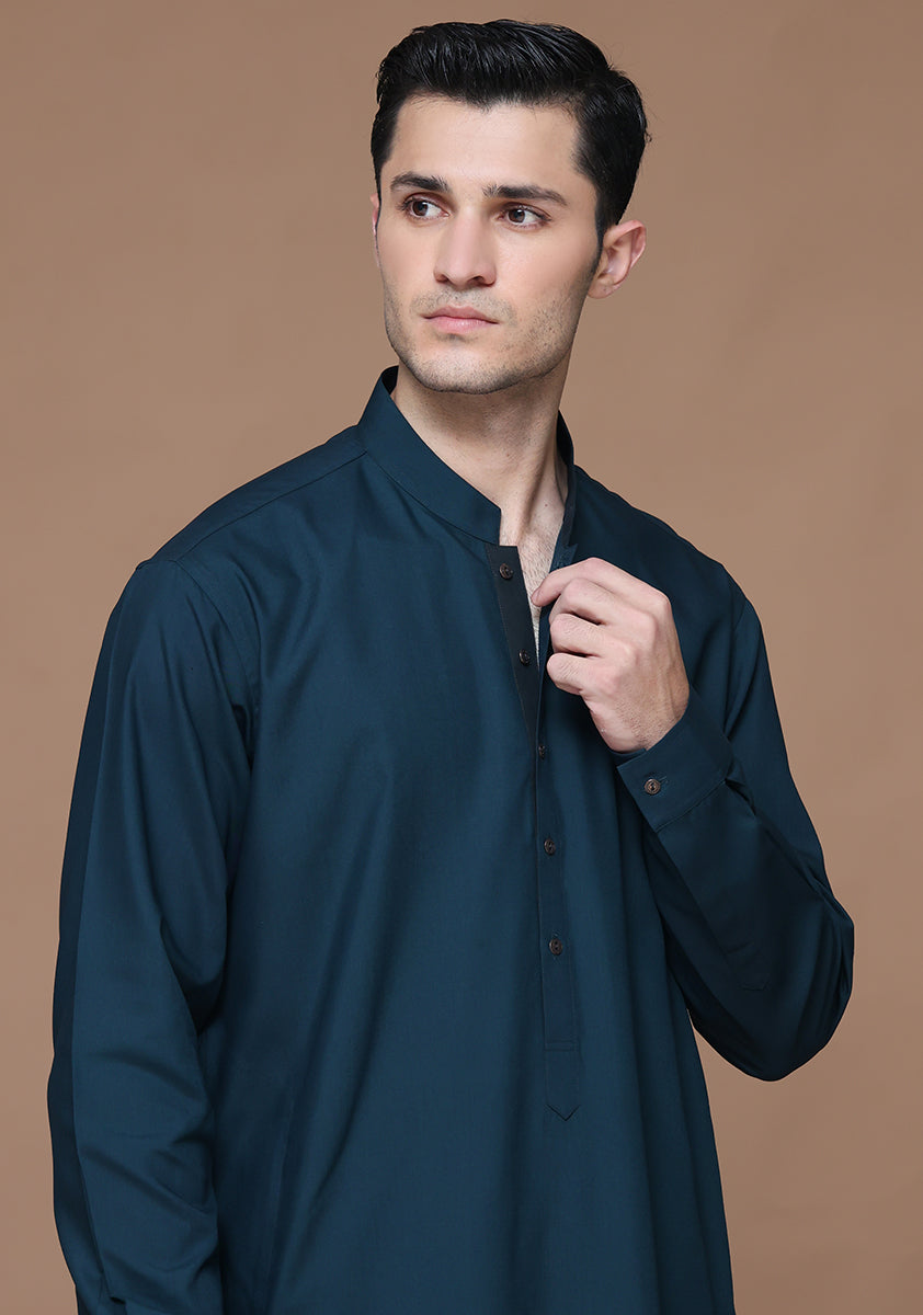 Deep Blue Poly Viscose Shalwar Kameez (2-Piece) - Image 2